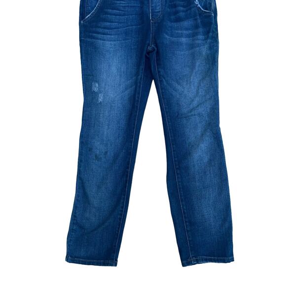 Free People Denim Overalls Sz 27 Blue Distressed Open Back Casual Boho Utility - Picture 2 of 16